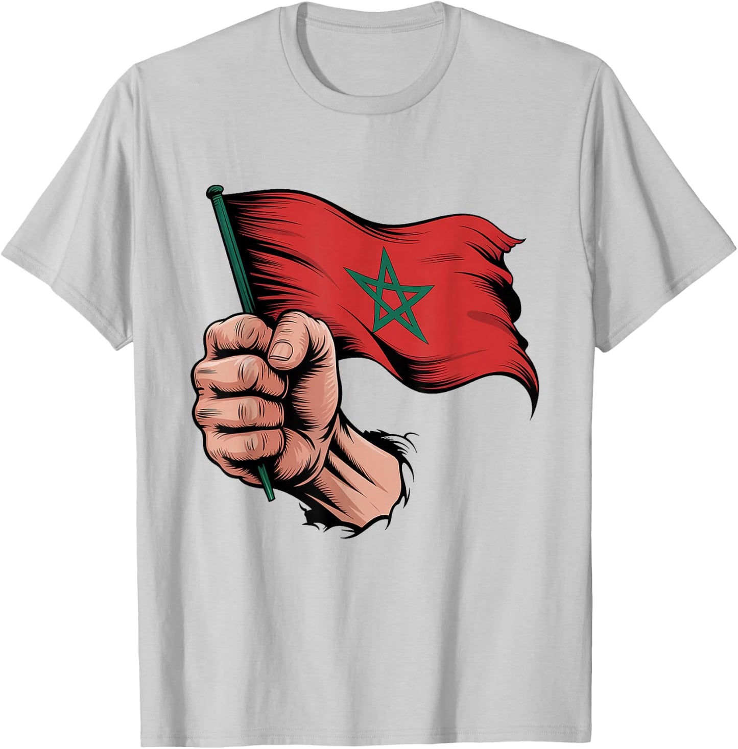 Morocco Flag Fist Hand Graphic Moroccan Heritage T-Shirt - T-Shirt | Ash