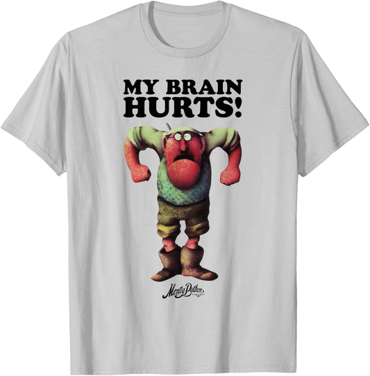 MONTY PYTHON Gumby My Brain Hurts , White, S, , Classic Novelty , Animal Print, Classic Fit, Half Sleeve, V-Neck, Imported, Cotton 100% T-Shirt - T-Shirt | Ash