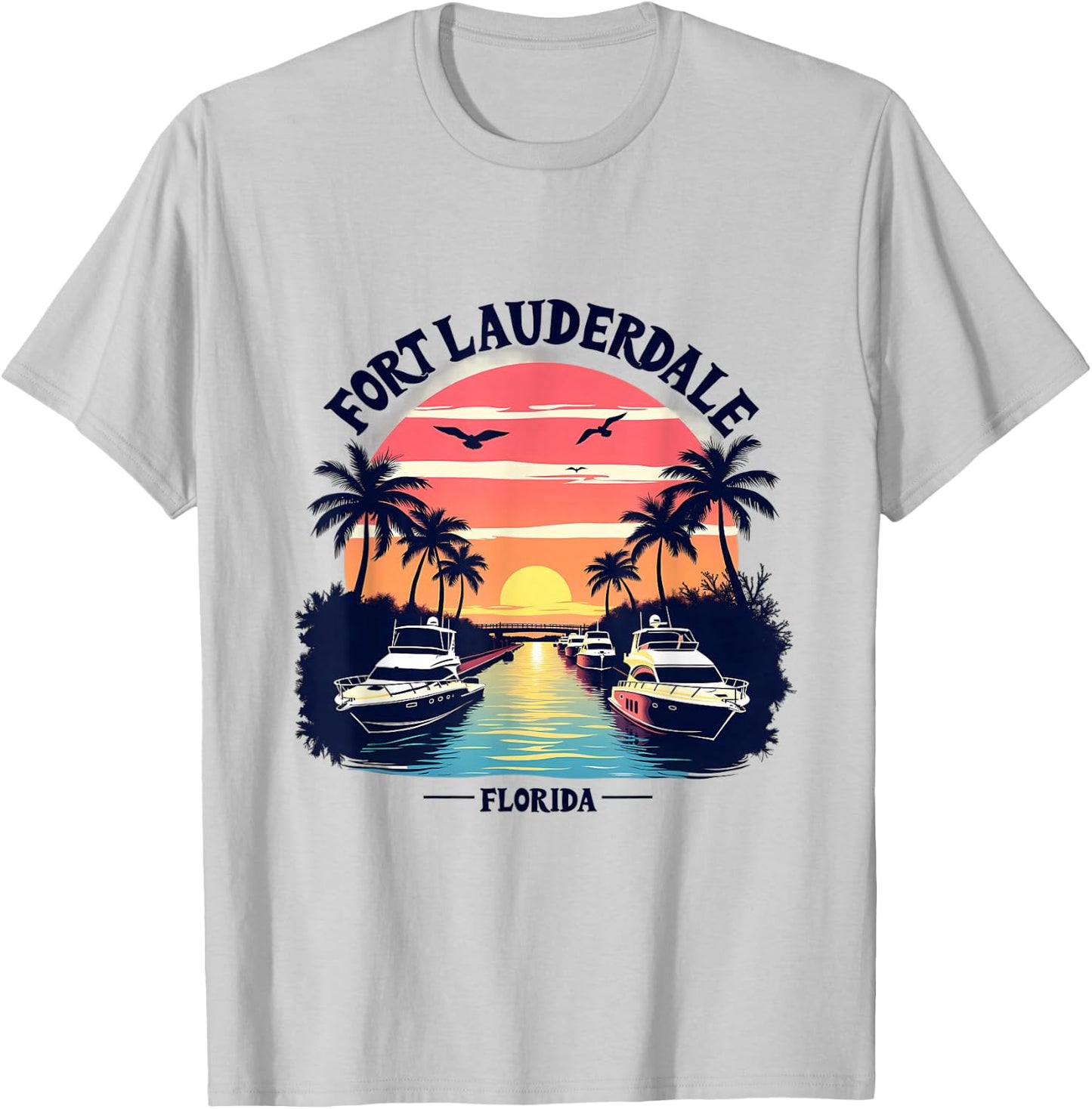 Fort Lauderdale Florida Sunset Boating Scene T-Shirt - T-Shirt | Ash
