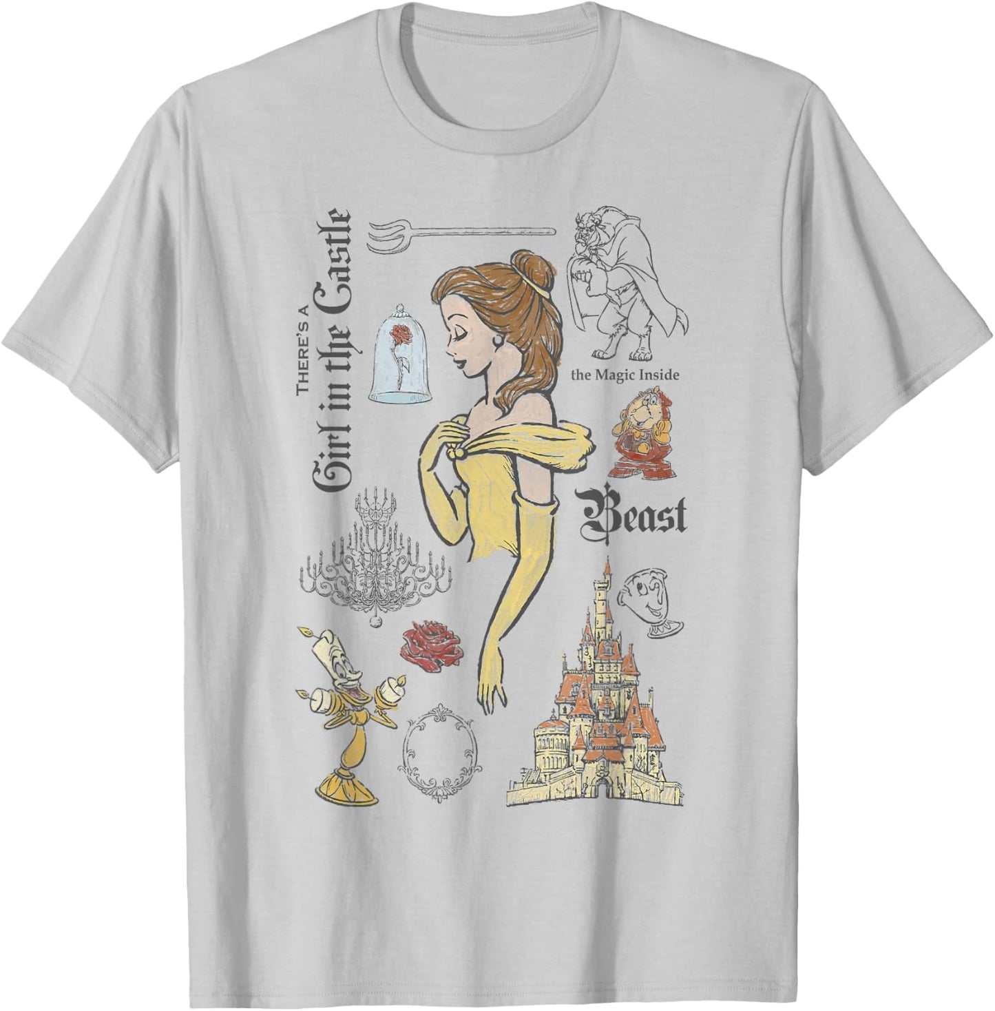 Disney Die Schöne und das Biest Charaktere Skizziertes T-Shirt - T-Shirt | Ash