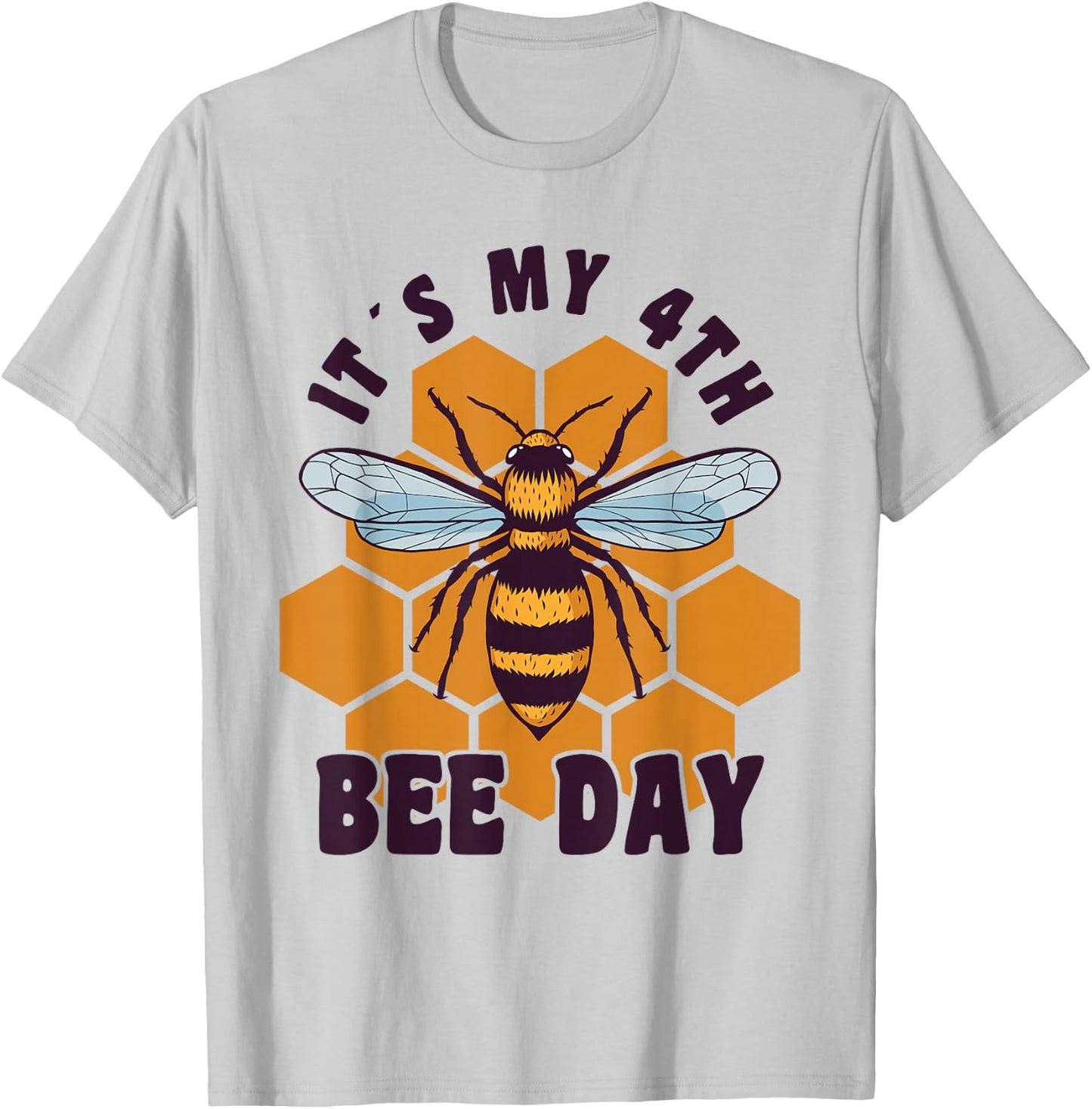 Happy 4th Birthday 4 Year Old Bee Day Bee 4th Birthday T-Shirt - T-Shirt | Ash