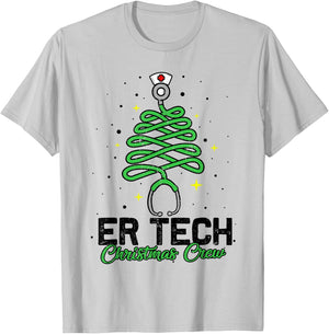 ER Tech Christmas Crew Cute Christmas Tree Xmas Lights Nurse T-Shirt - T-Shirt | Ash