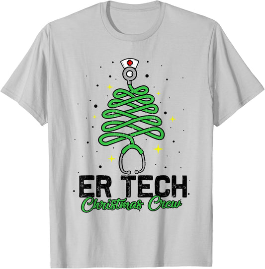 ER Tech Christmas Crew Cute Christmas Tree Xmas Lights Nurse T-Shirt - T-Shirt | Ash