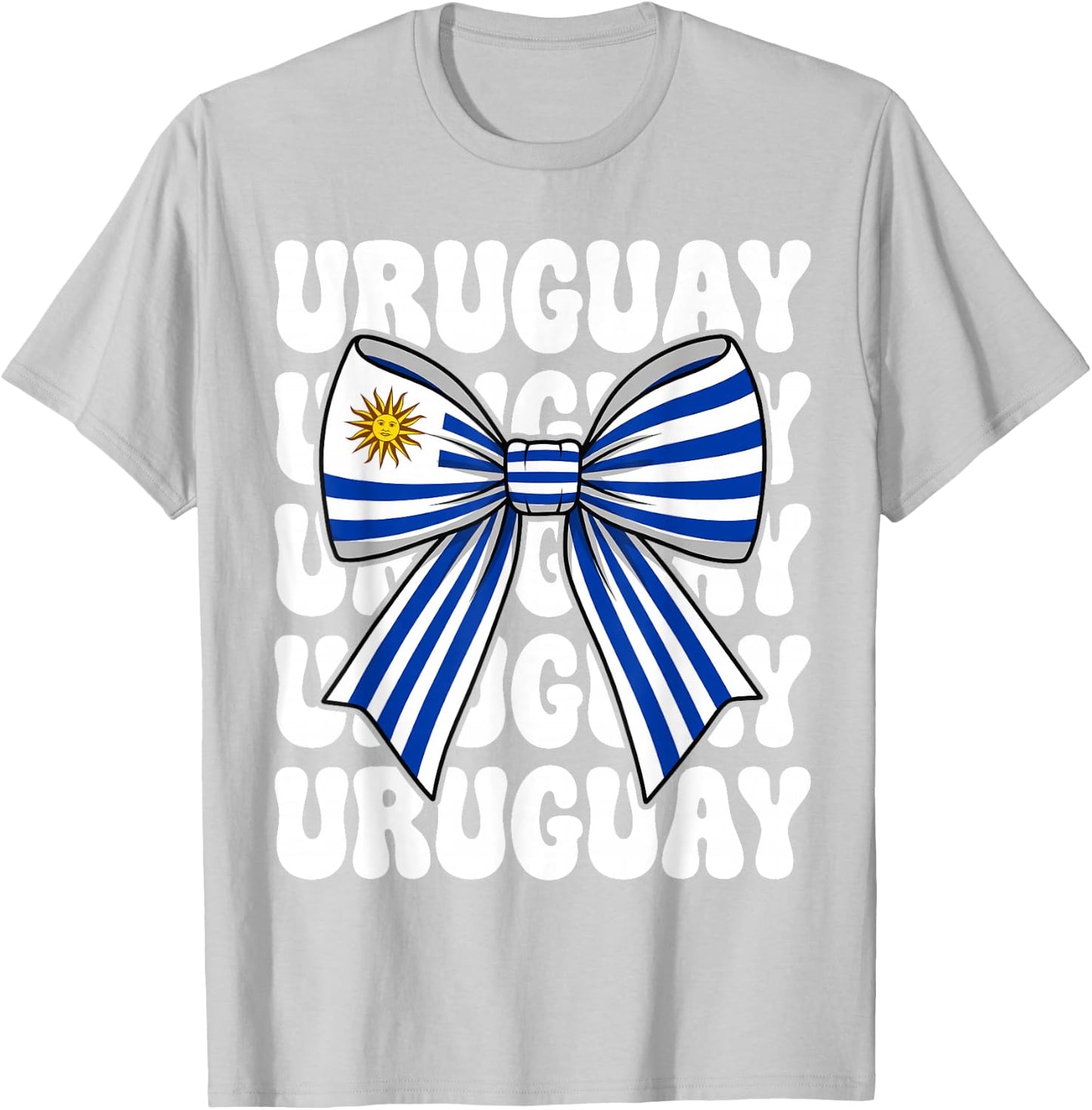 Uruguay Flag Coquette Bow Retro Uruguaya Uruguayan Girl T-Shirt - T-Shirt | Ash