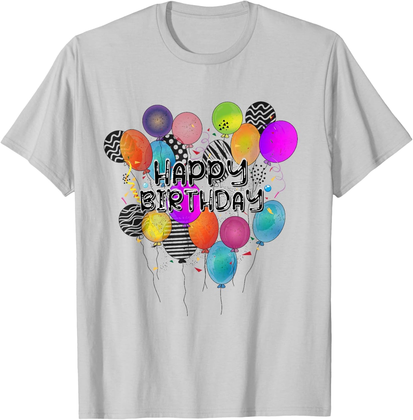 Birthday Happy Birthday Balloons Confetti Birthday , White, s T-Shirt - T-Shirt | Ash
