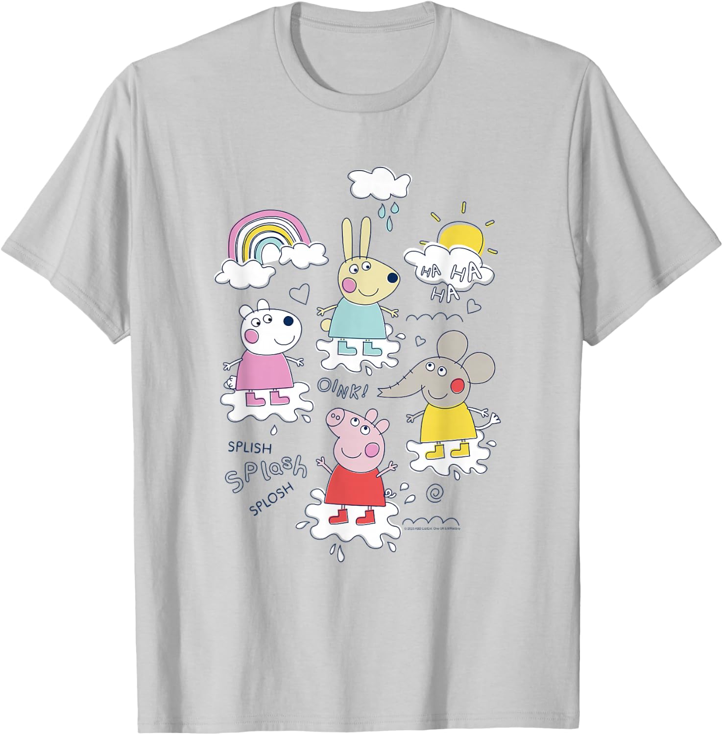 Peppa Pig Splish Splash Splosh Friends Playing In Puddles T-Shirt - T-Shirt | Ash