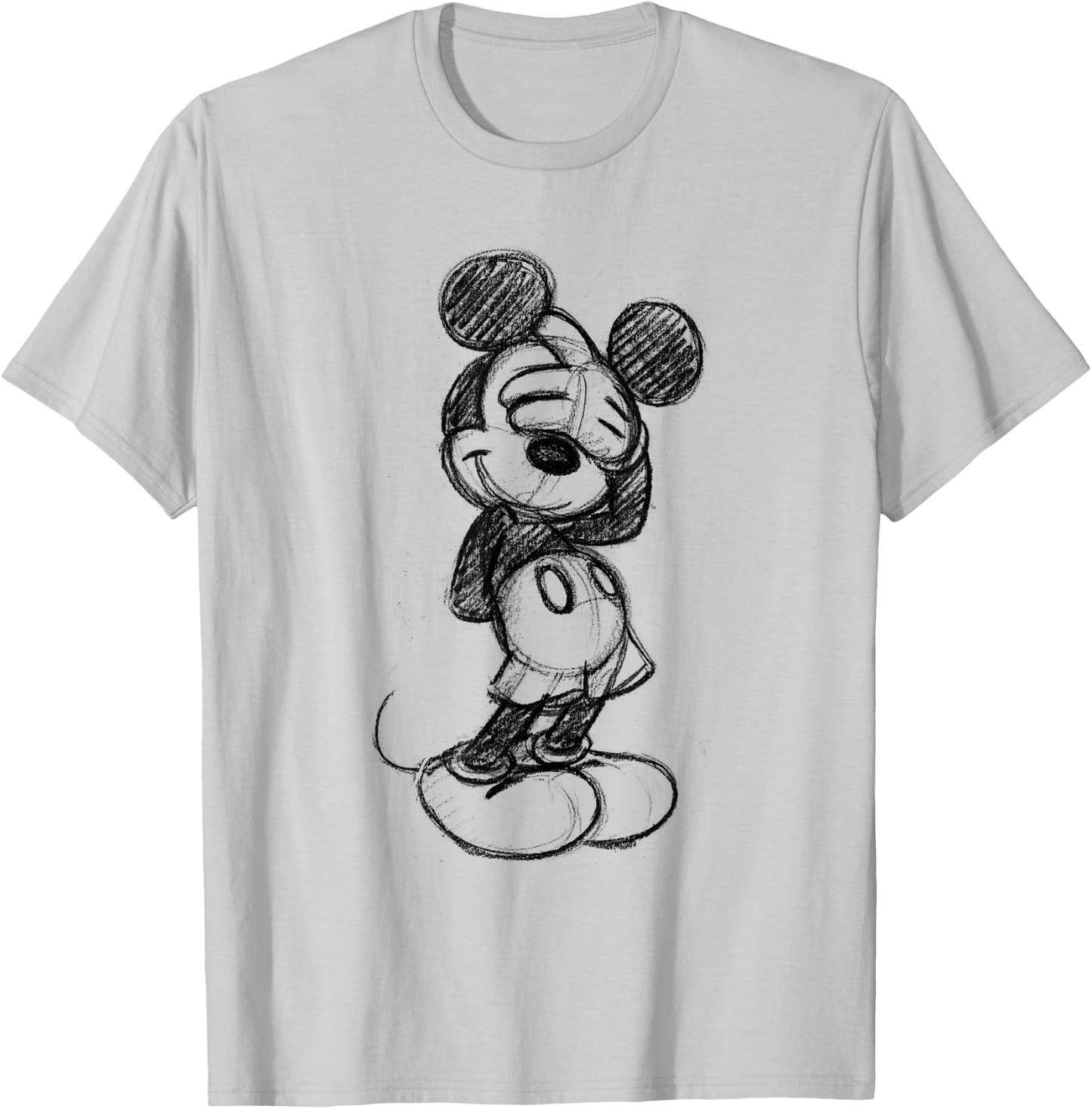 Disney Mickey Mouse Shy Sketch in Black , White T-Shirt - T-Shirt | Ash