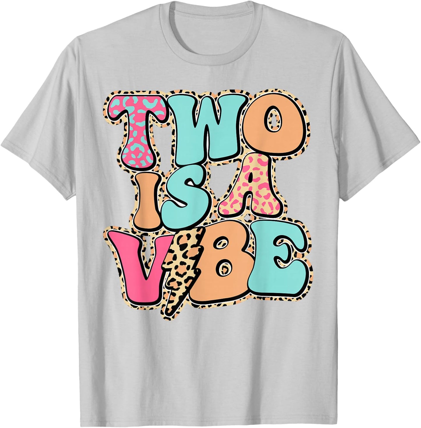 Two is A Vibe Girl Birthday Party Flower Leopard T-Shirt - T-Shirt | Ash