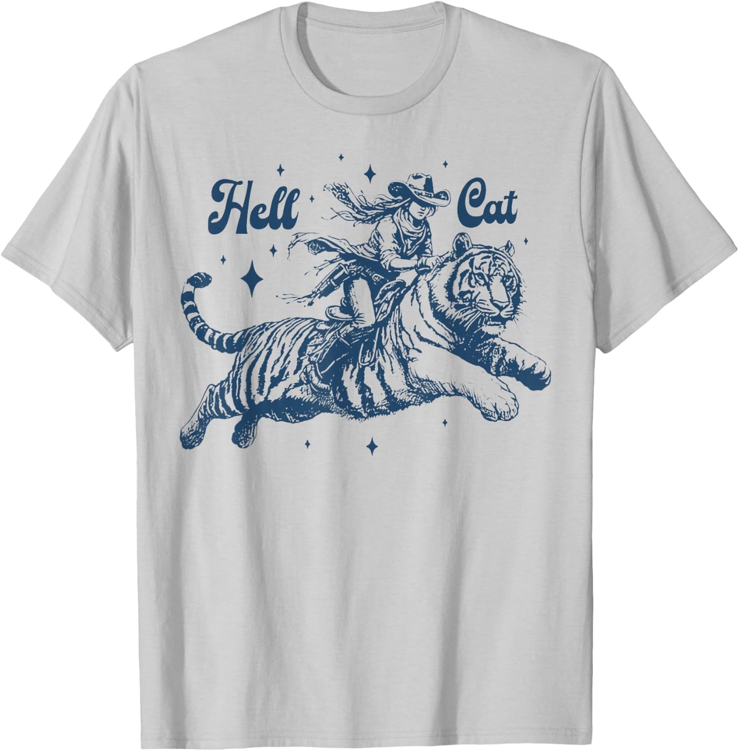 Cowgirl riding tiger Hell cat Vintage T-Shirt - T-Shirt | Ash