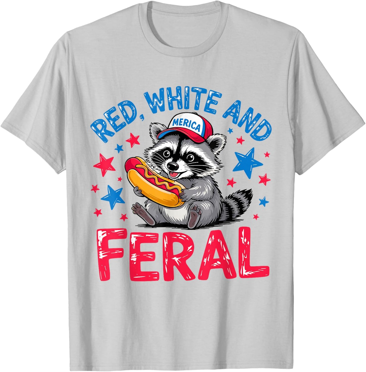 Retro Red White And Feral Raccoon USA 4th of July Boys Girls T-Shirt - T-Shirt | Ash