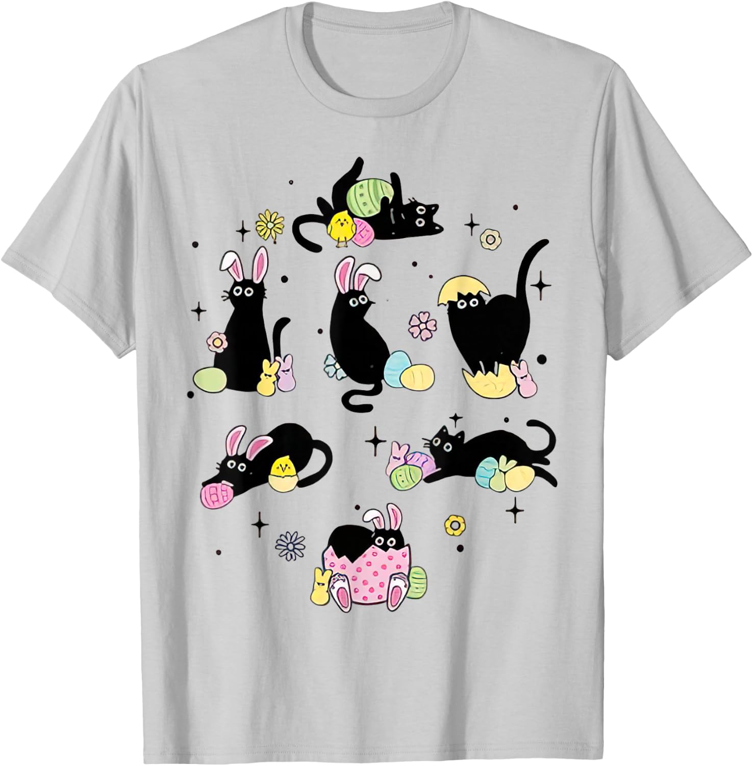 Funny Easter Black Cat Easter Day Cat Egg T-Shirt - T-Shirt | Ash