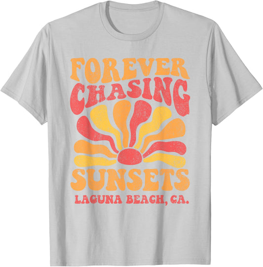 Forever Chasing Sunsets Laguna Beach California 70s Retro T-Shirt - T-Shirt | Ash