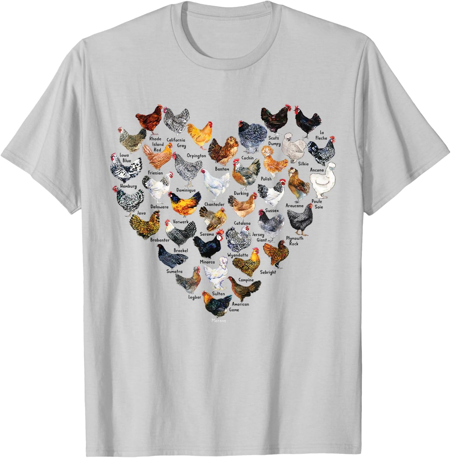 Love Chickens Heart Types of Chicken T-Shirt - T-Shirt | Ash