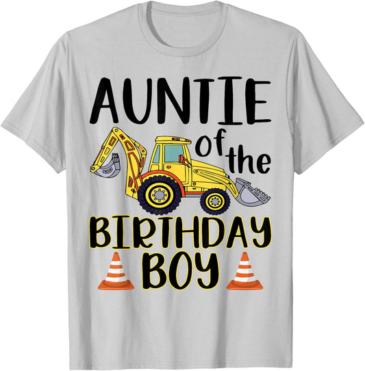 Auntie of The Birthday for Boy Excavator Construction Truck T-Shirt - T-Shirt | Ash