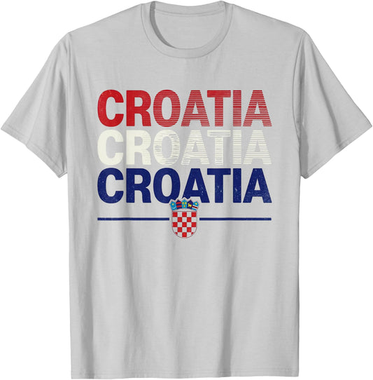Croatia Hrvatska Flag Zagreb Croatian Jersey Retro T-Shirt - T-Shirt | Ash