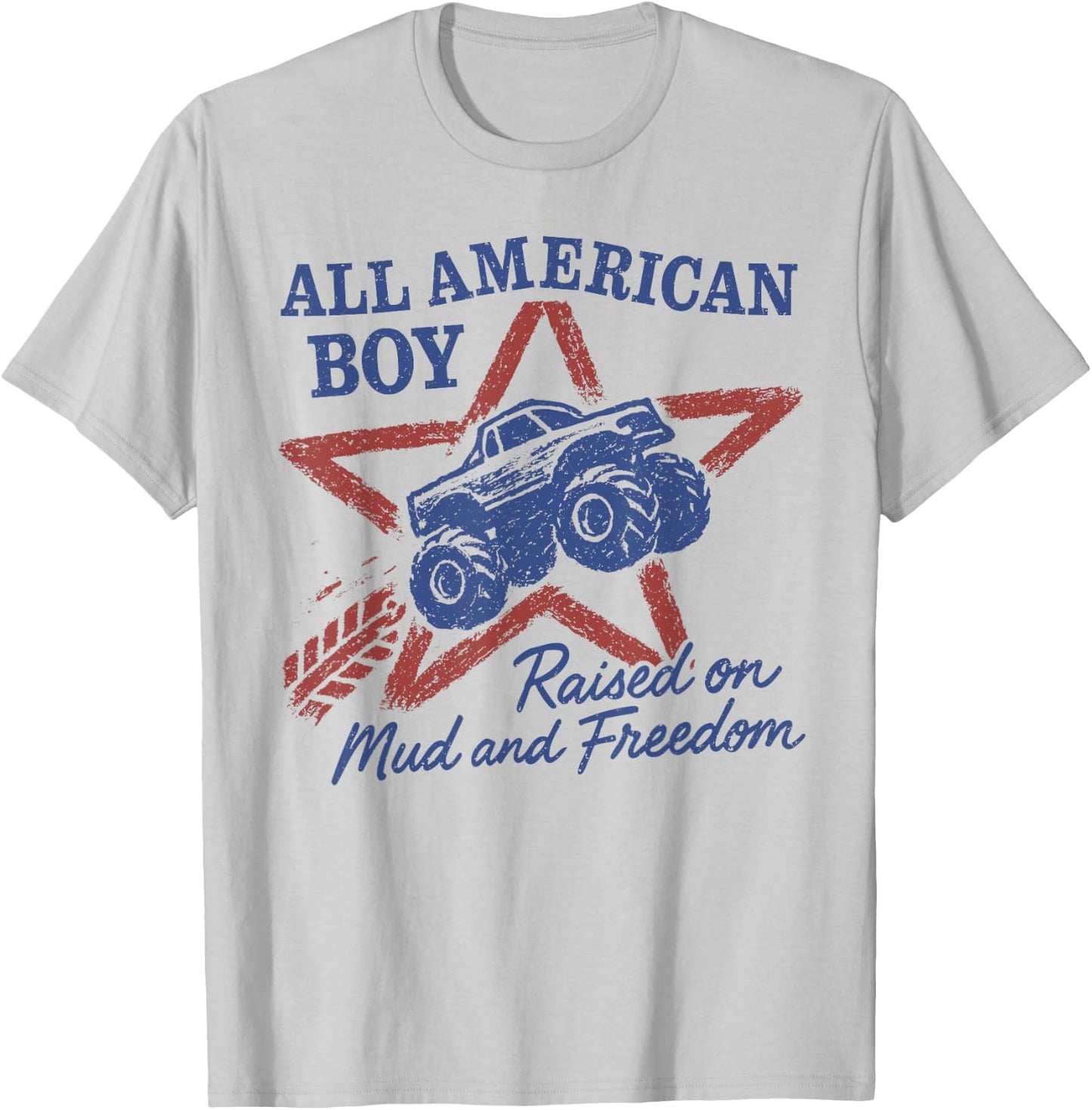 All American Boy 4th of July USA Family Matching Kids Truck T-Shirt - T-Shirt | Ash