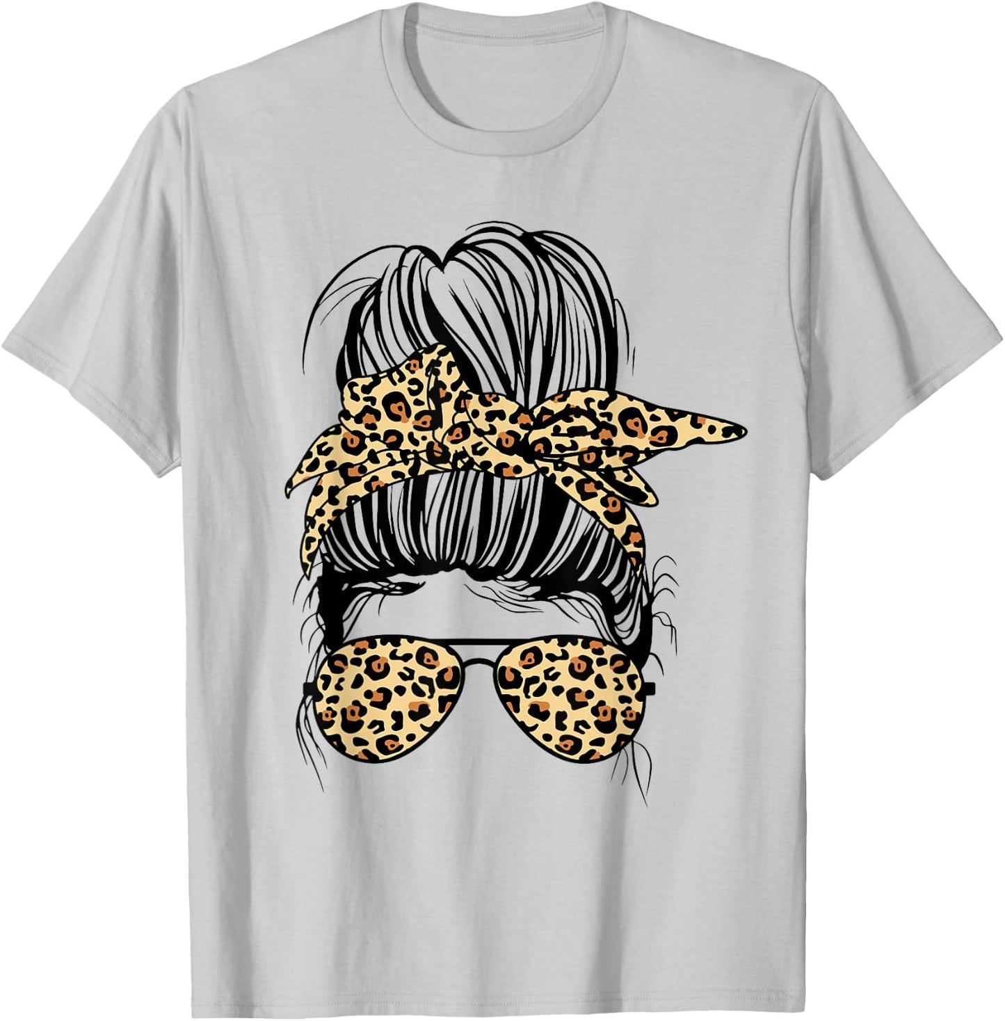 Leopard Mom Life Messy Bun Women's T-Shirt - T-Shirt | Ash
