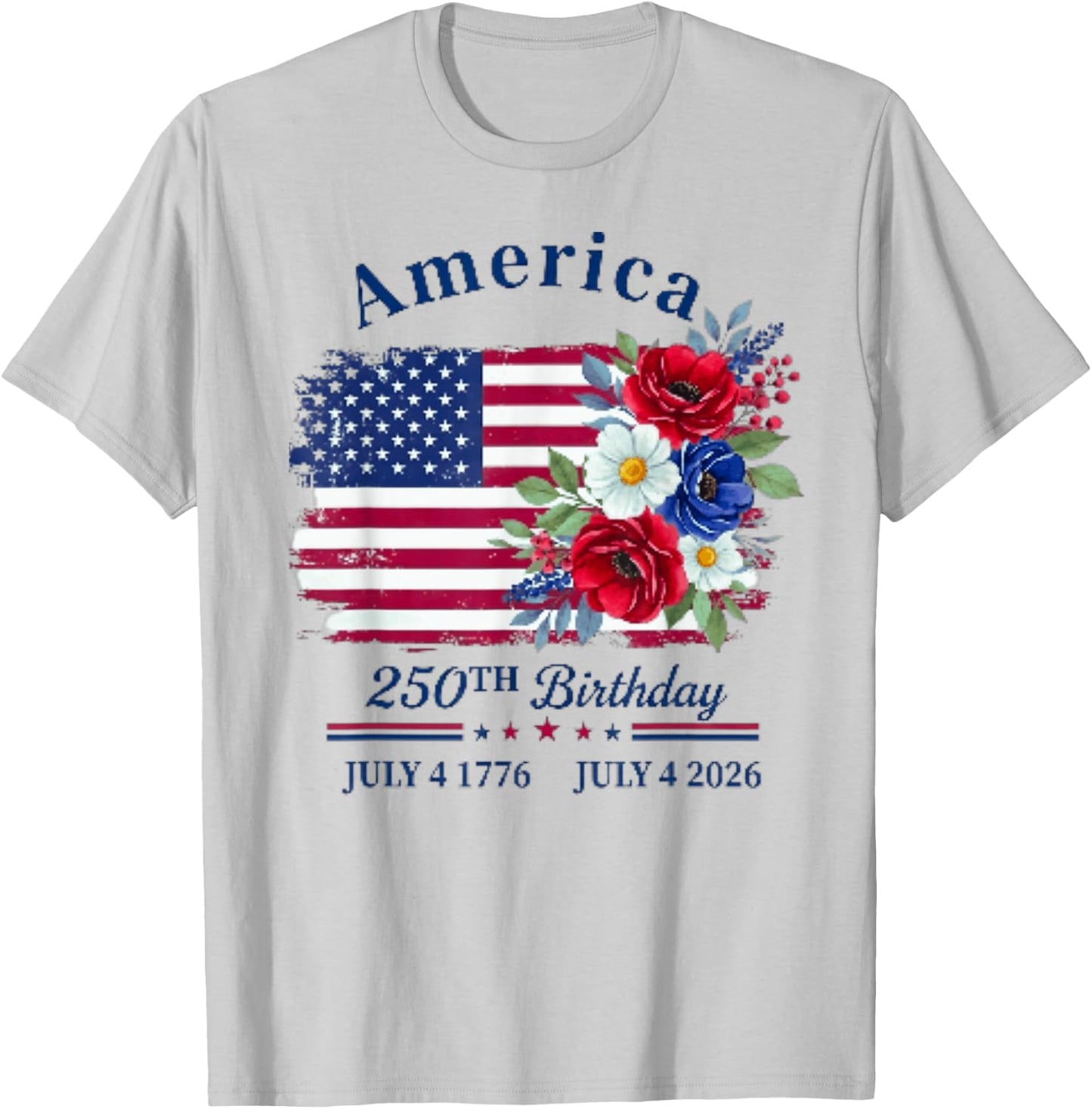 Floral Birthday 250th Anniversary USA Women Girl T-Shirt - T-Shirt | Ash