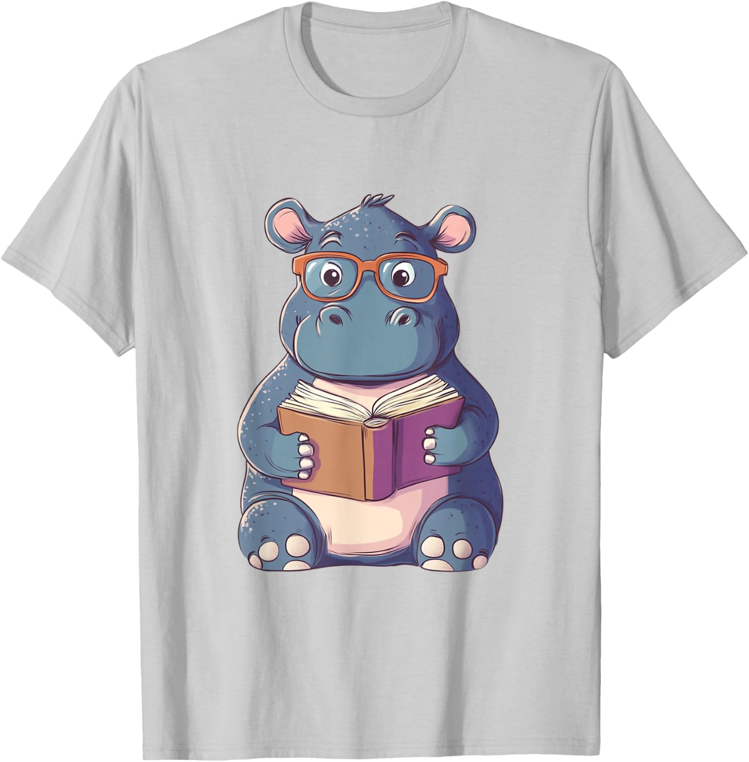 Hippo Reading Book for Boys Girls Kids Bookworm T-Shirt - T-Shirt | Ash