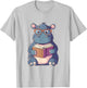 Hippo Reading Book for Boys Girls Kids Bookworm T-Shirt - T-Shirt | Ash