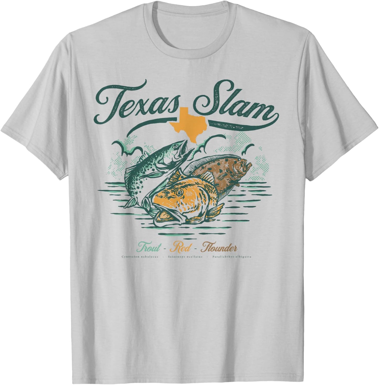 Gulf Coast Fishing Texas Slam - Trout Red Flounder T-Shirt - T-Shirt | Ash