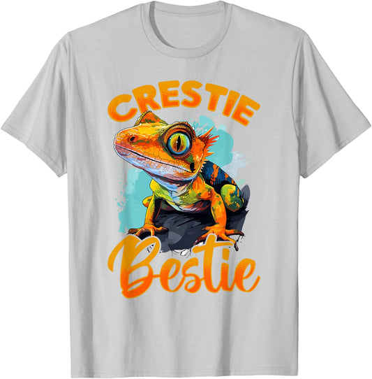Crested Gecko Reptile - Crestie Bestie T-Shirt - T-Shirt | Ash