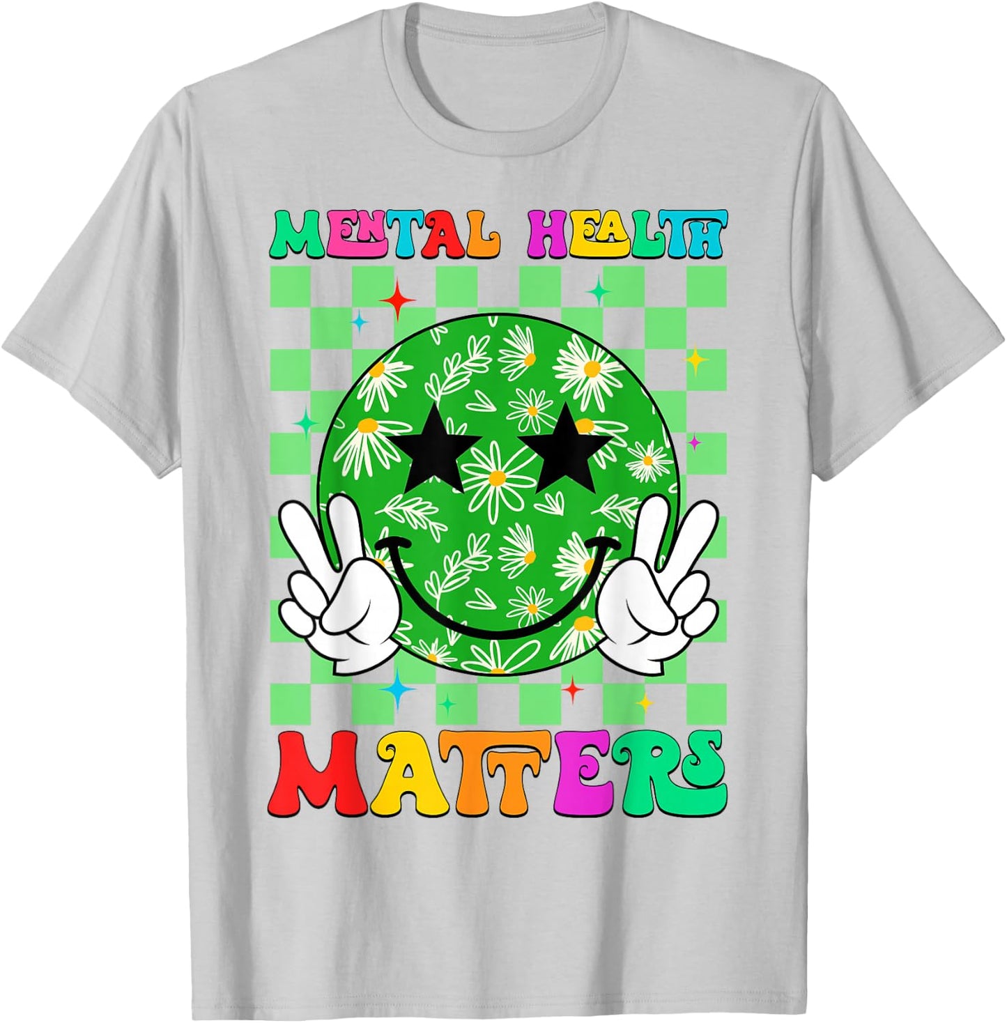 Groovy Mental Health Matters Brain Illness Awareness Month T-Shirt - T-Shirt | Ash