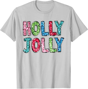 Holly Xmas Jolly Vibes Groovy Retro Hippie Christmas Pajamas T-Shirt - T-Shirt | Ash