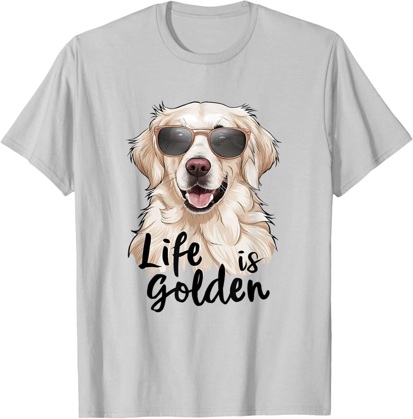 Life is Golden White English Cream Golden Retriever Cute Dog Men Women Girls Kids T-Shirt - T-Shirt | Ash