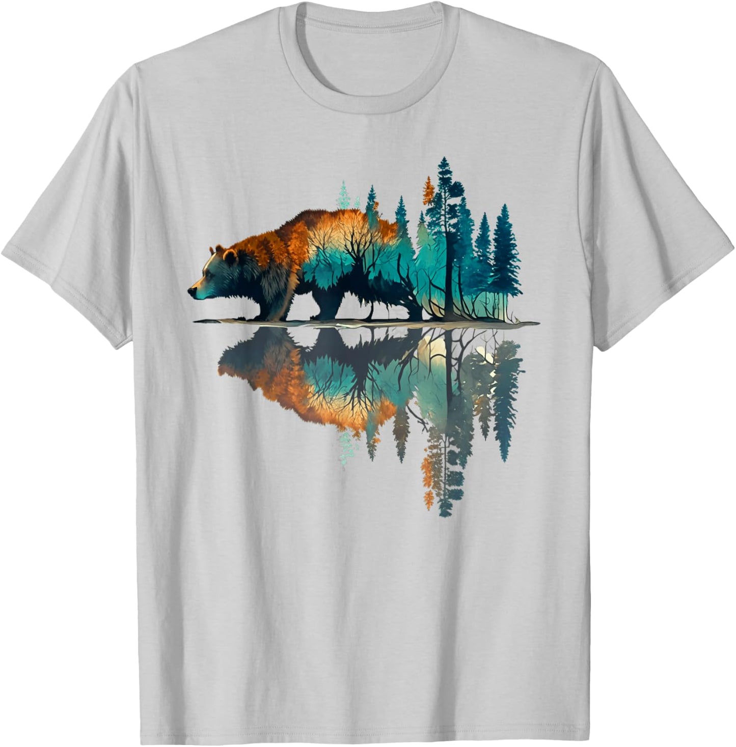 Trees Reflection Wildlife Nature Animal Bear Outdoor Forest T-Shirt - T-Shirt | Ash