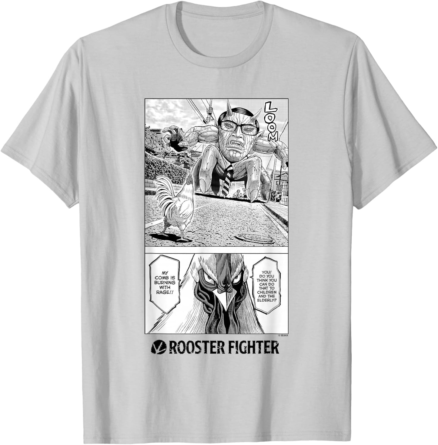 Rooster Fighter Keiji Street Fight Burning With Rage T-Shirt - T-Shirt | Ash