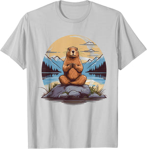 Groundhog Meditation Yoga T-Shirt - T-Shirt | Ash