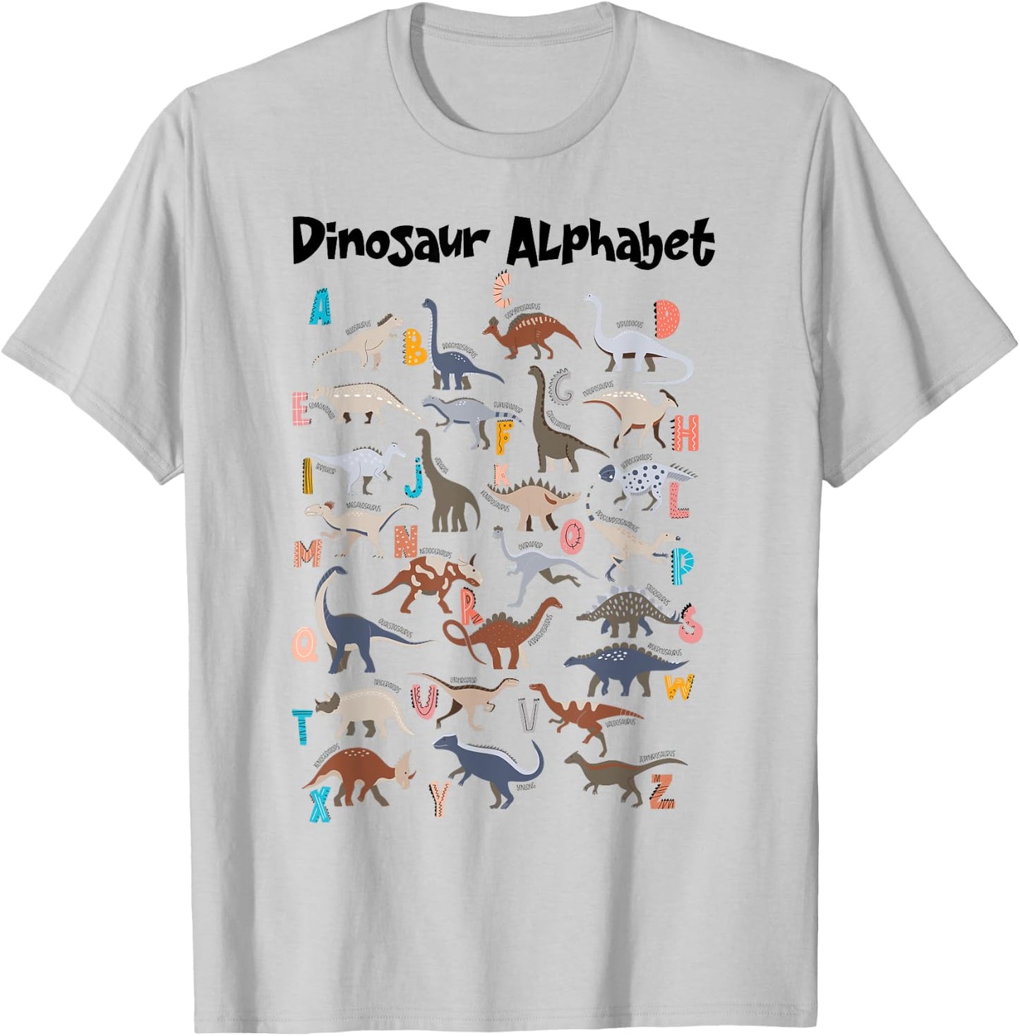 Cute Educational Types Dinosaurs Alphabet A-Z ABC Dino kids T-Shirt - T-Shirt | Ash