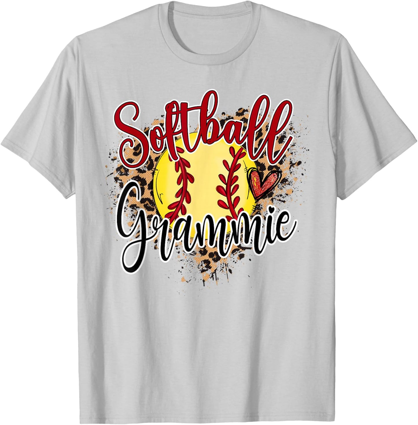 Softball Grammie Leopard Softball Lover Matching Family T-Shirt - T-Shirt | Ash