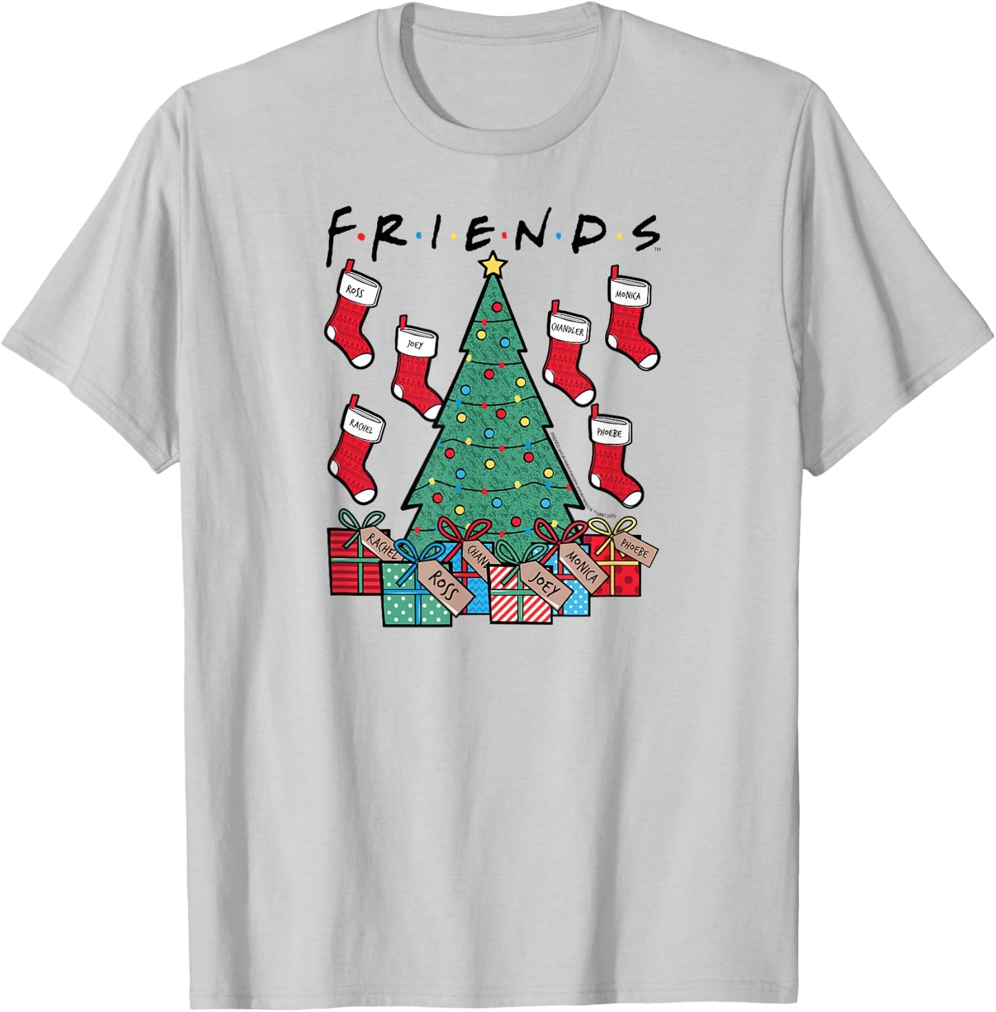 Friends Christmas Tree and Stockings Happy Holidays TV Show T-Shirt - T-Shirt | Ash