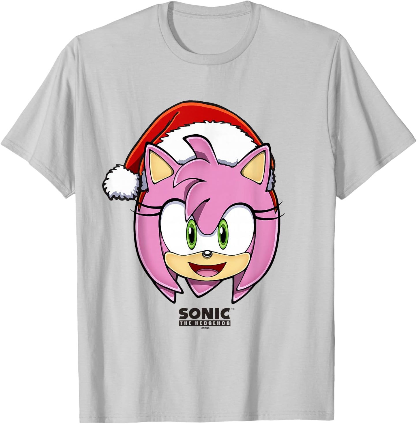 Sonic The Hedgehog Christmas Amy Rose Big Face Santa Hat T-Shirt - T-Shirt | Ash