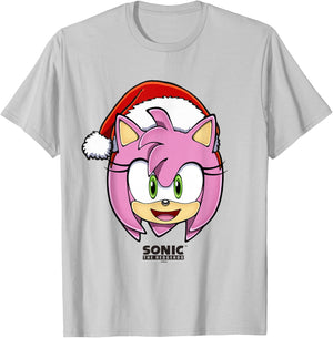 Sonic The Hedgehog Christmas Amy Rose Big Face Santa Hat T-Shirt - T-Shirt | Ash
