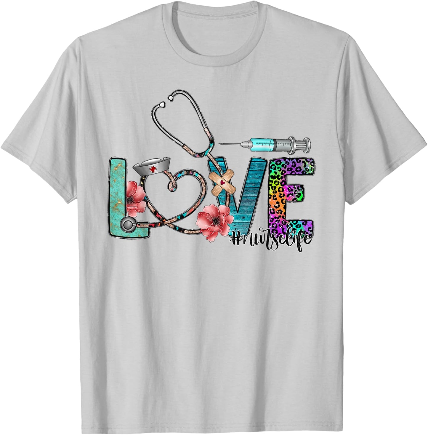 Nurse Life for Love Nurse Leopard Nurse's Week Valentine T-Shirt - T-Shirt | Ash