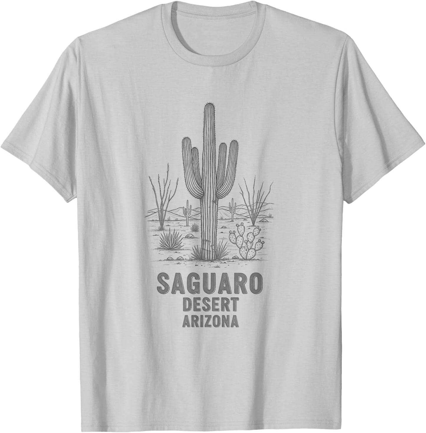 Vintage Saguaro Desert Arizona Drawing Art Design T-Shirt - T-Shirt | Ash