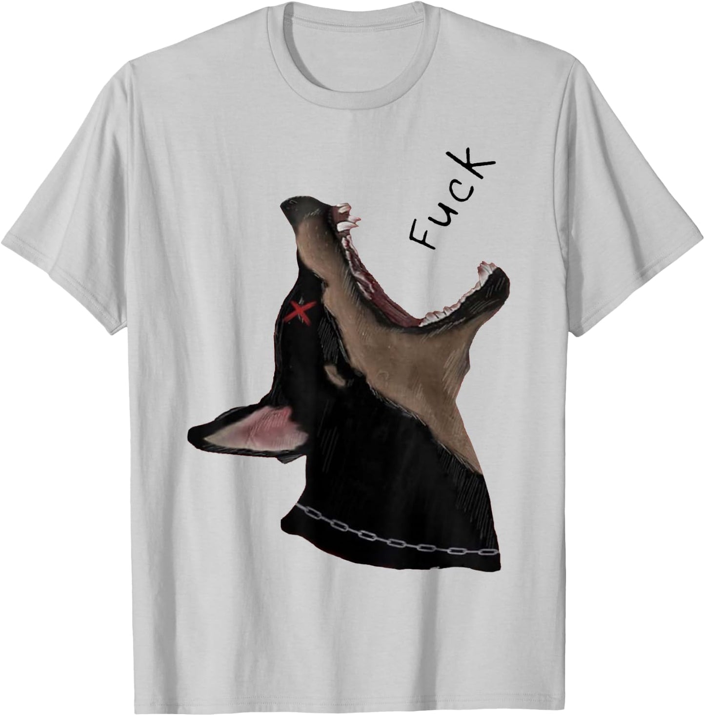 Doberman Dog Fuck Howling Yelling Art T-Shirt - T-Shirt | Ash