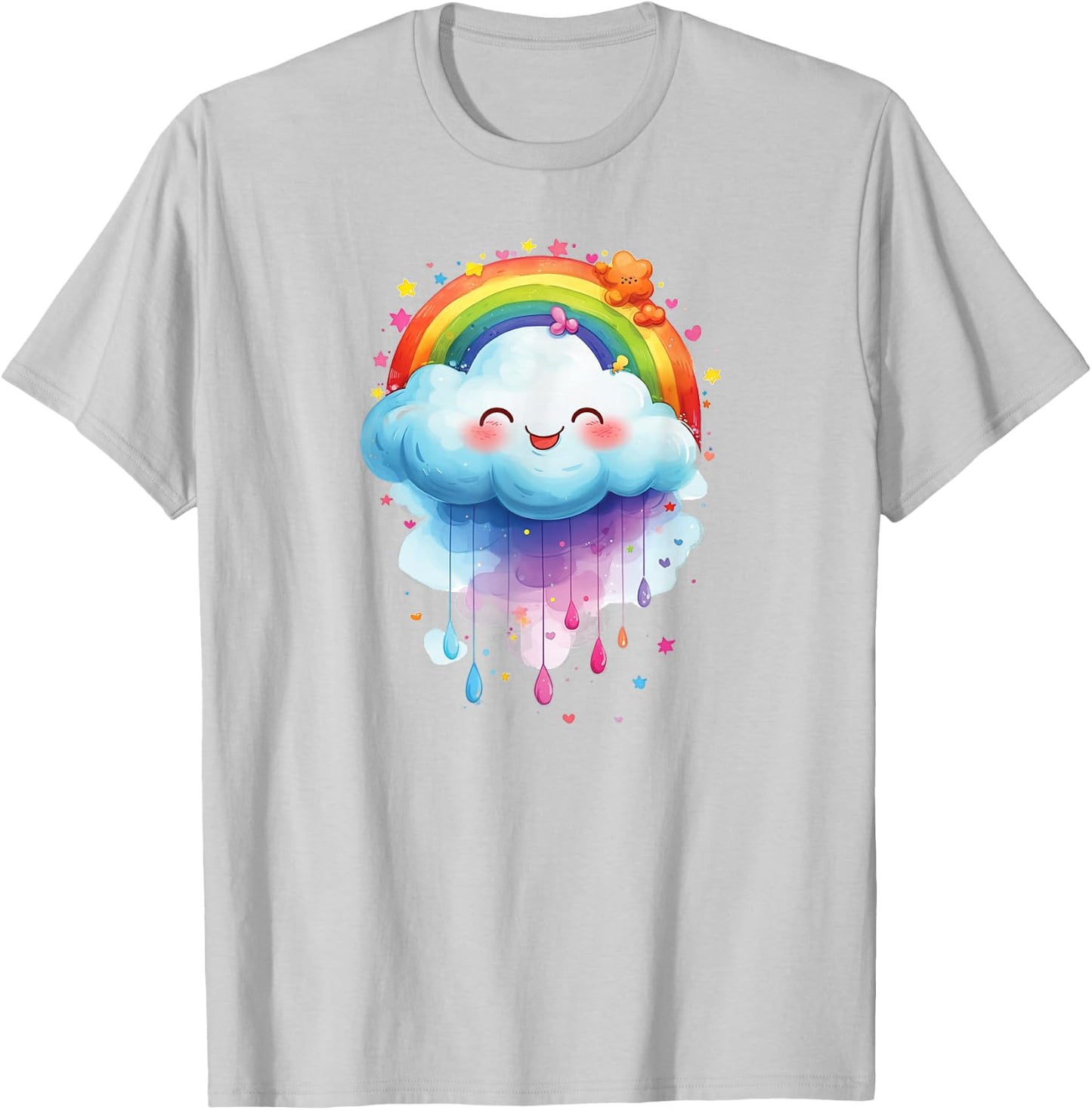 Cute Cloud Happy Rainbow Cloud , White, S T-Shirt - T-Shirt | Ash
