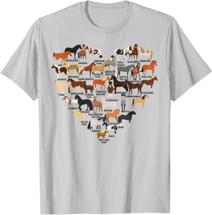 Funny Horse Animal Lover Heart Shape Men Women Kids T-Shirt - T-Shirt | Ash