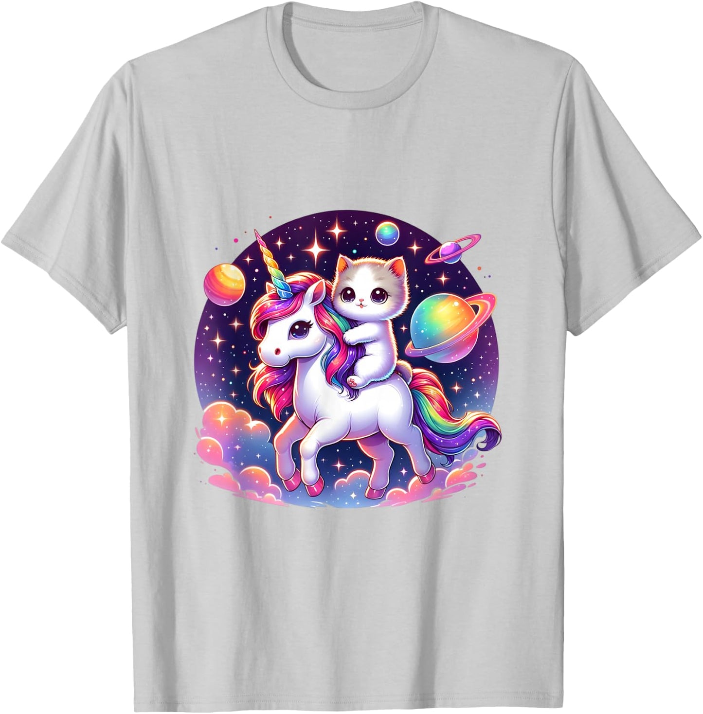 Cat Unicorn Graphic Cute Cat Riding Unicorn Lover Boys Girls T-Shirt - T-Shirt | Ash