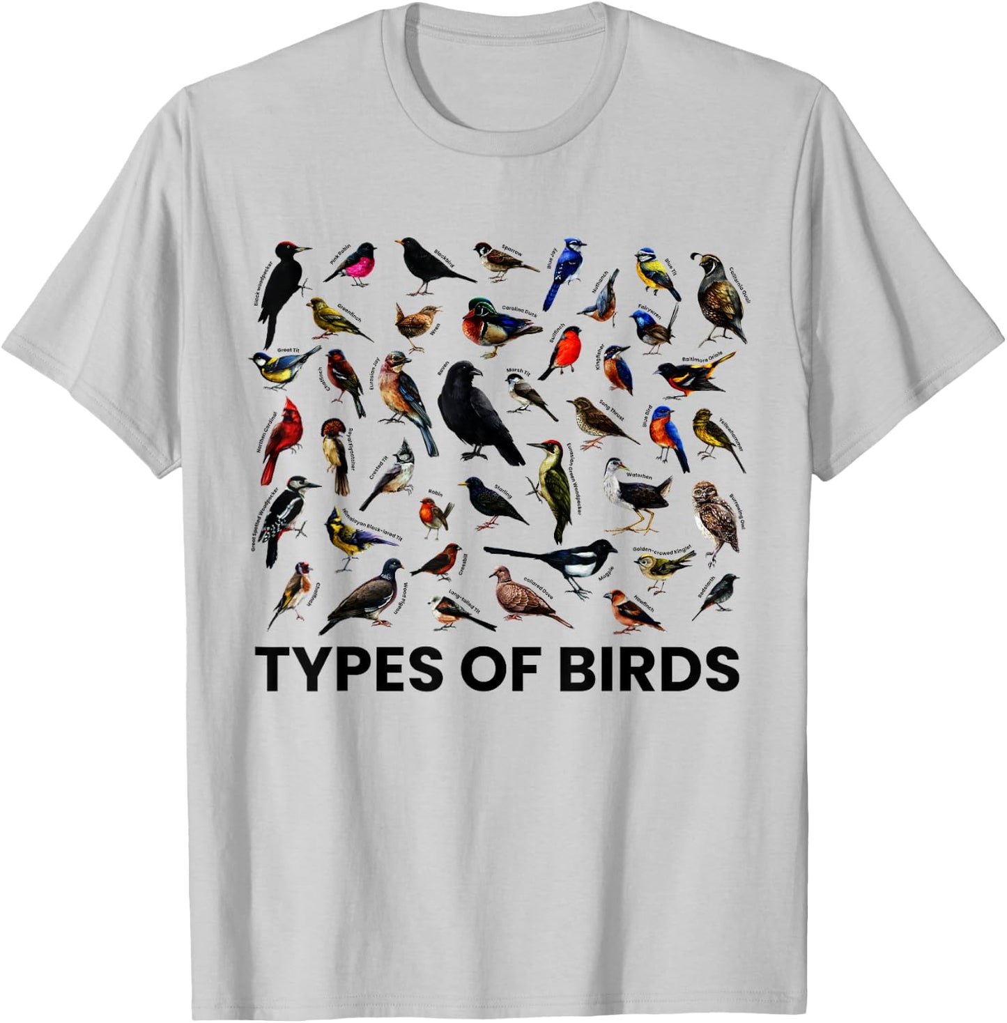 Types of Birds Shirt for Birdwatcher Twitcher Ornithologist T-Shirt - T-Shirt | Ash