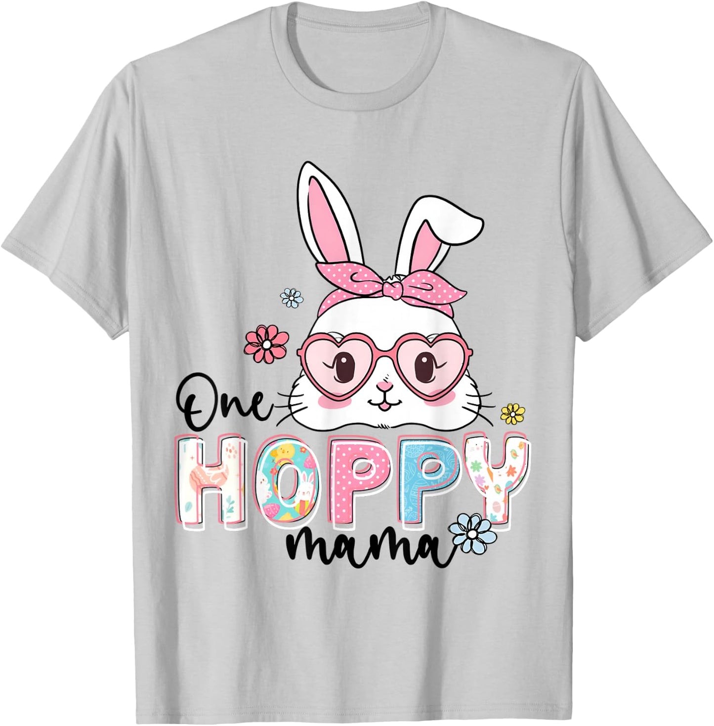 One Hoppy Mama Bunny Groovy Bunny Mom Mommy Happy Easter Day T-Shirt - T-Shirt | Ash