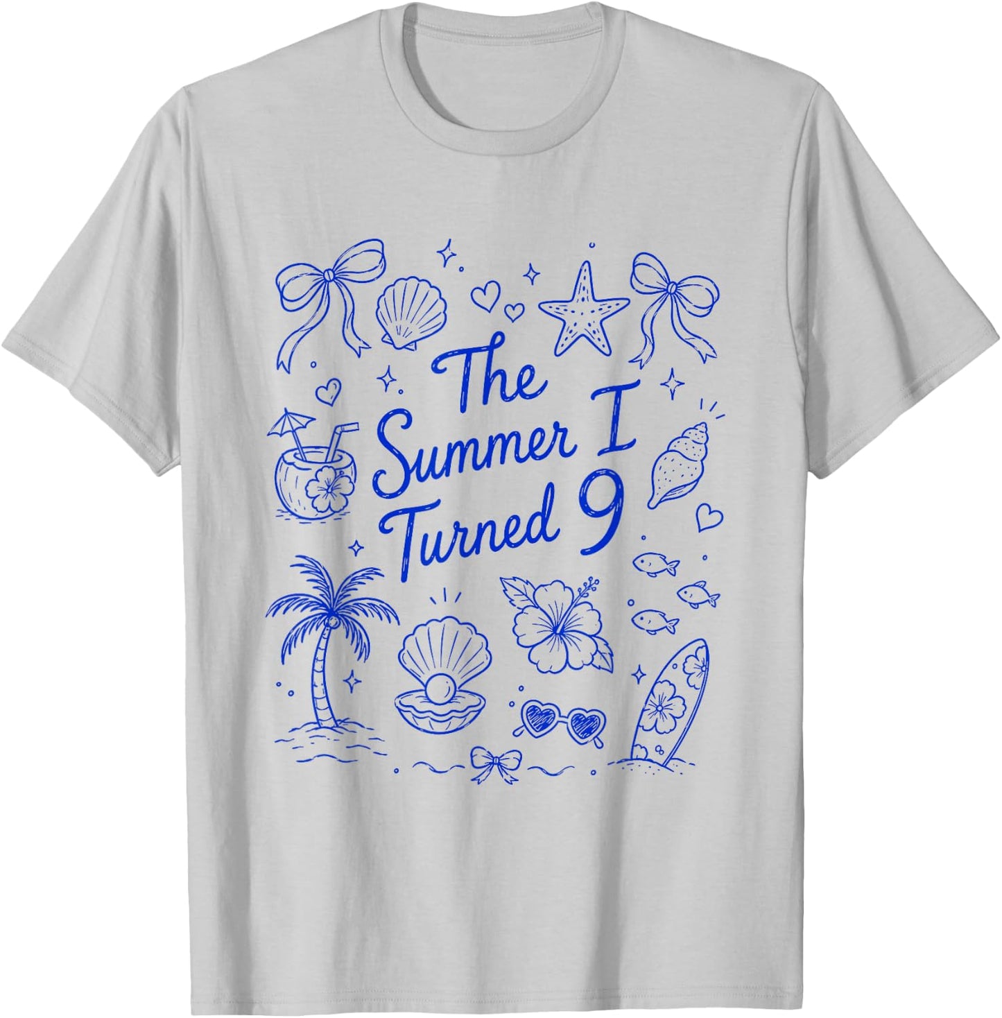 The Summer I Turned 9 Tropical Beach Birthday T-Shirt - T-Shirt | Ash