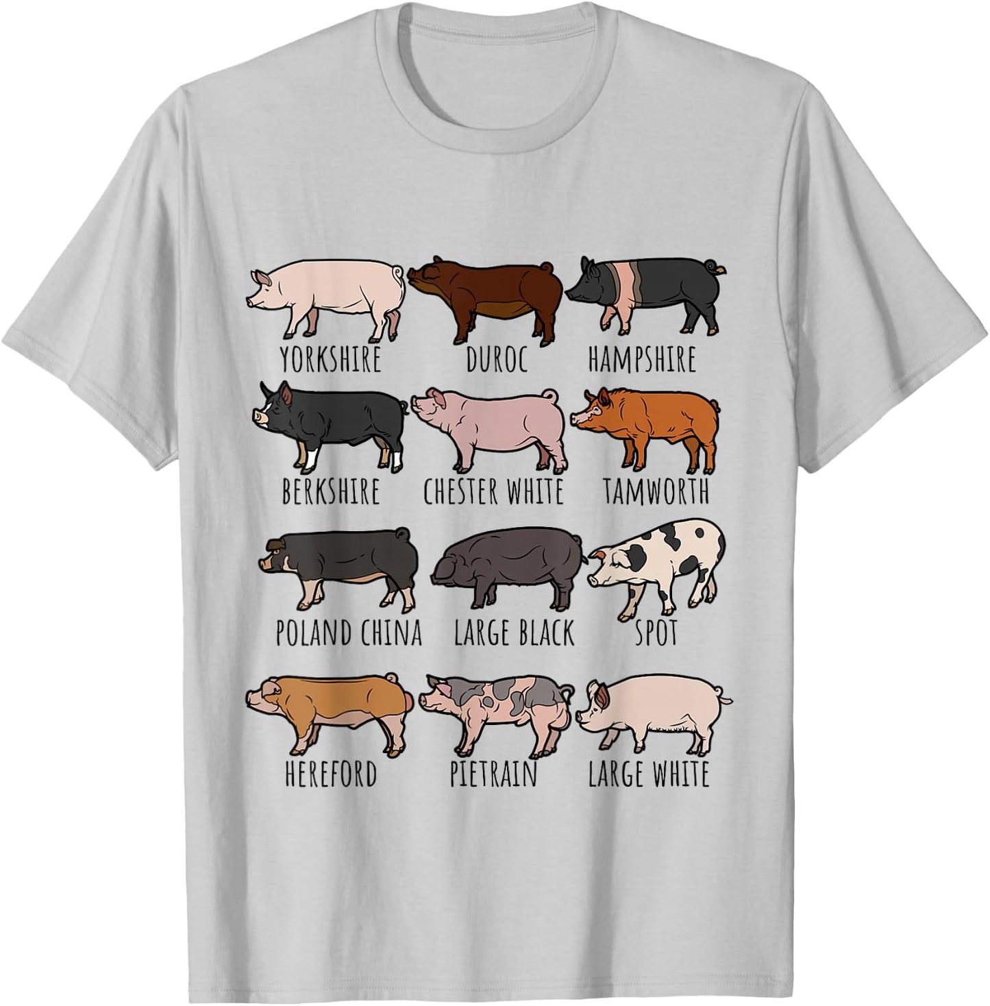 Type of Pigs Breeds Collection,Cute Piggery farm Pig Farmers T-Shirt - T-Shirt | Ash