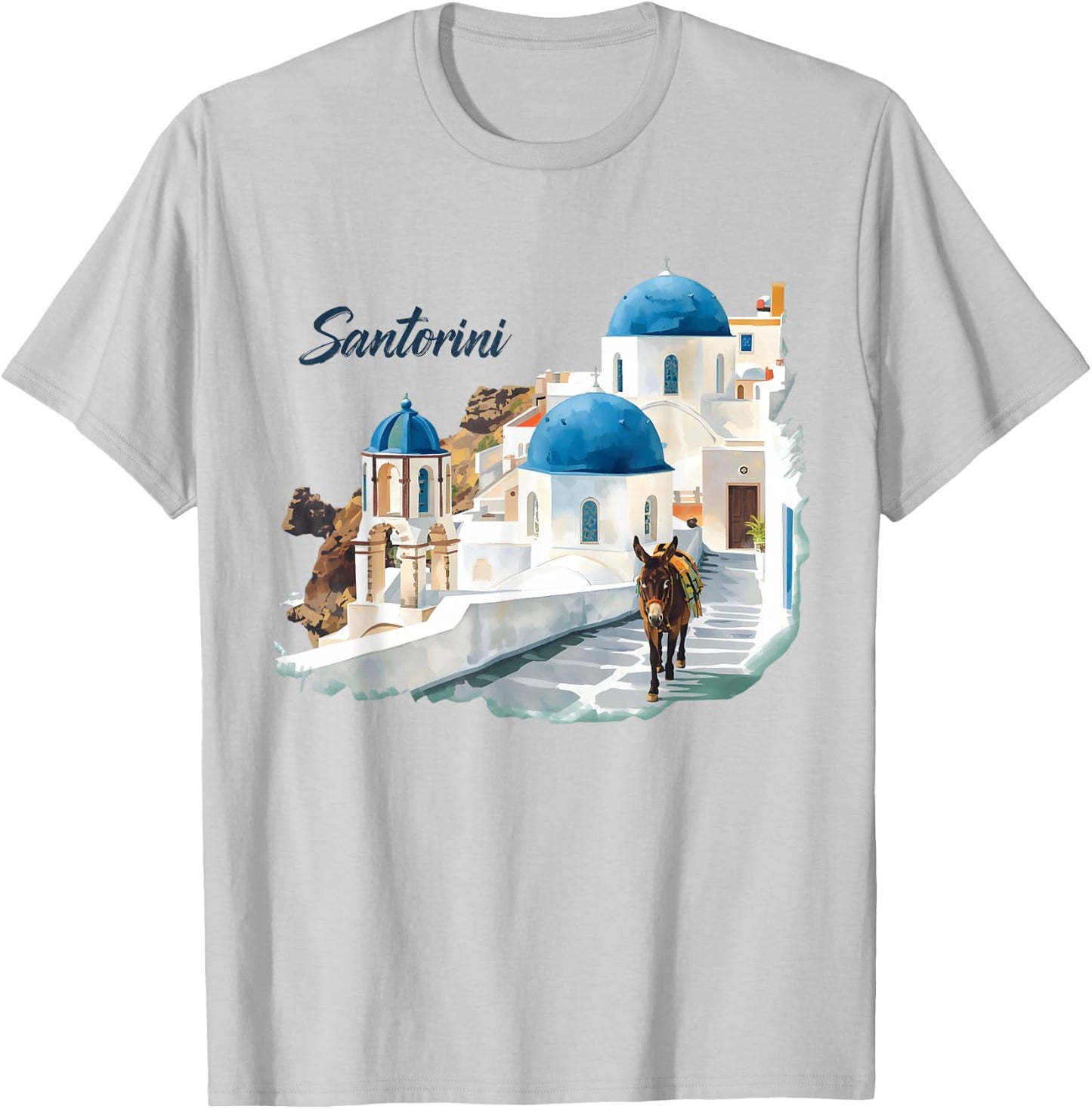 Donkey on Santorini Streets in Greece Tourist Keepsake Women T-Shirt - T-Shirt | Ash