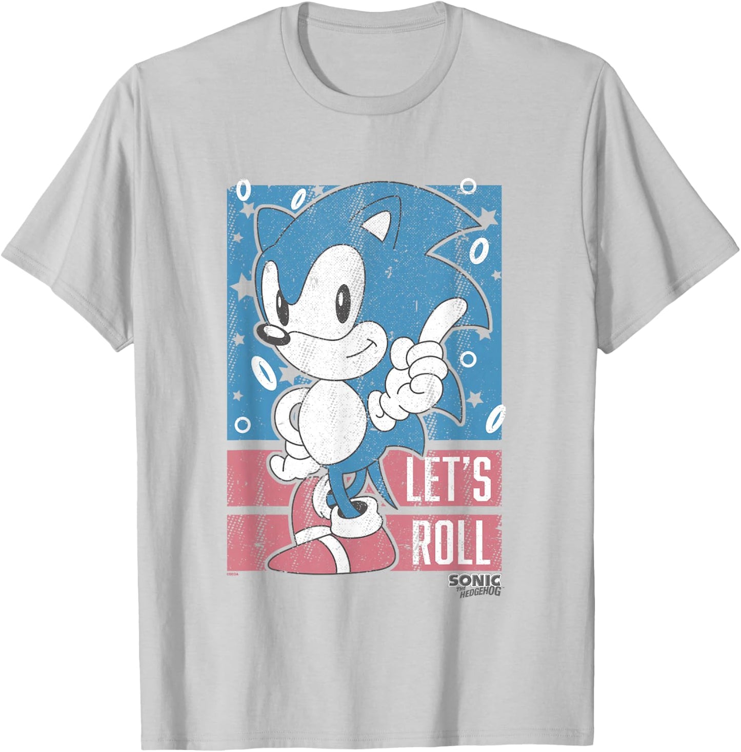 Sonic The Hedgehog Let's Roll Americana Distressed Logo T-Shirt - T-Shirt | Ash