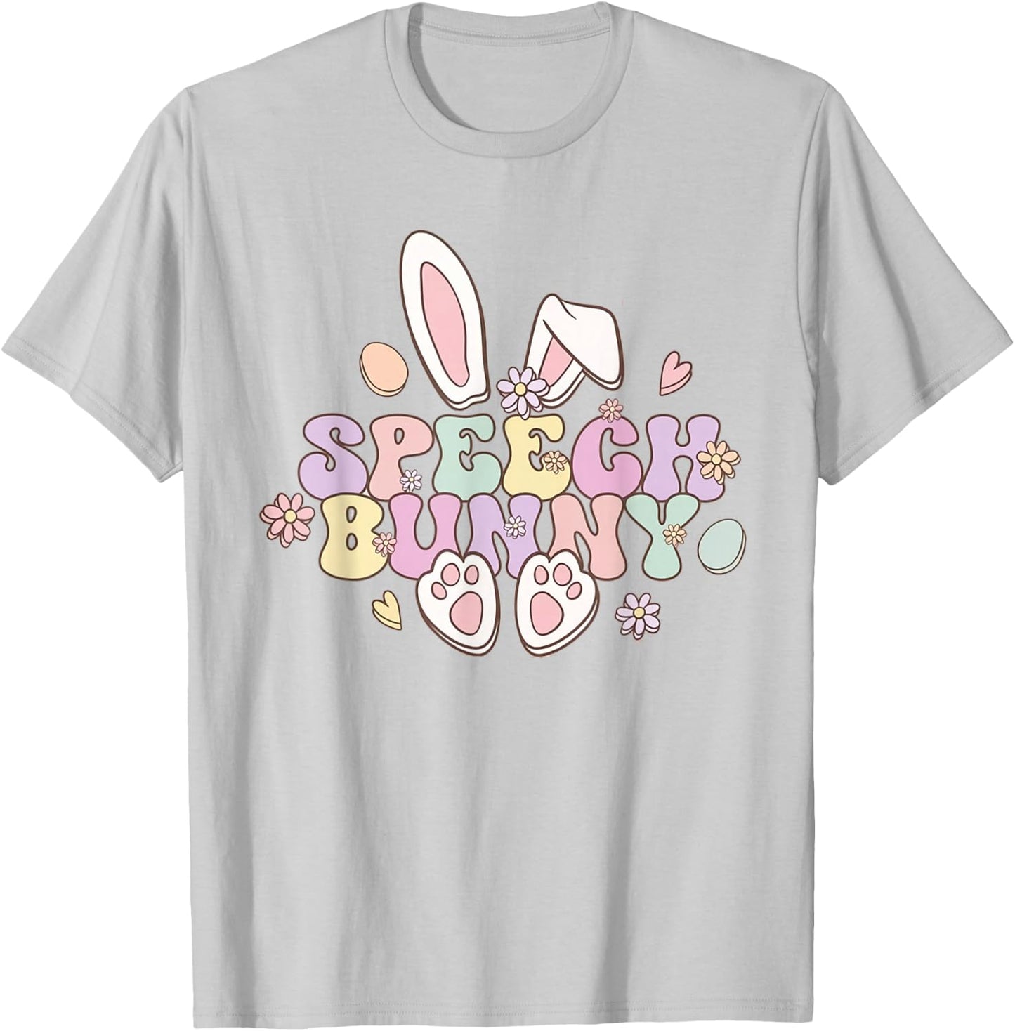 Groovy Retro Speech Bunny Easter Speech Pathologist SLP T-Shirt - T-Shirt | Ash
